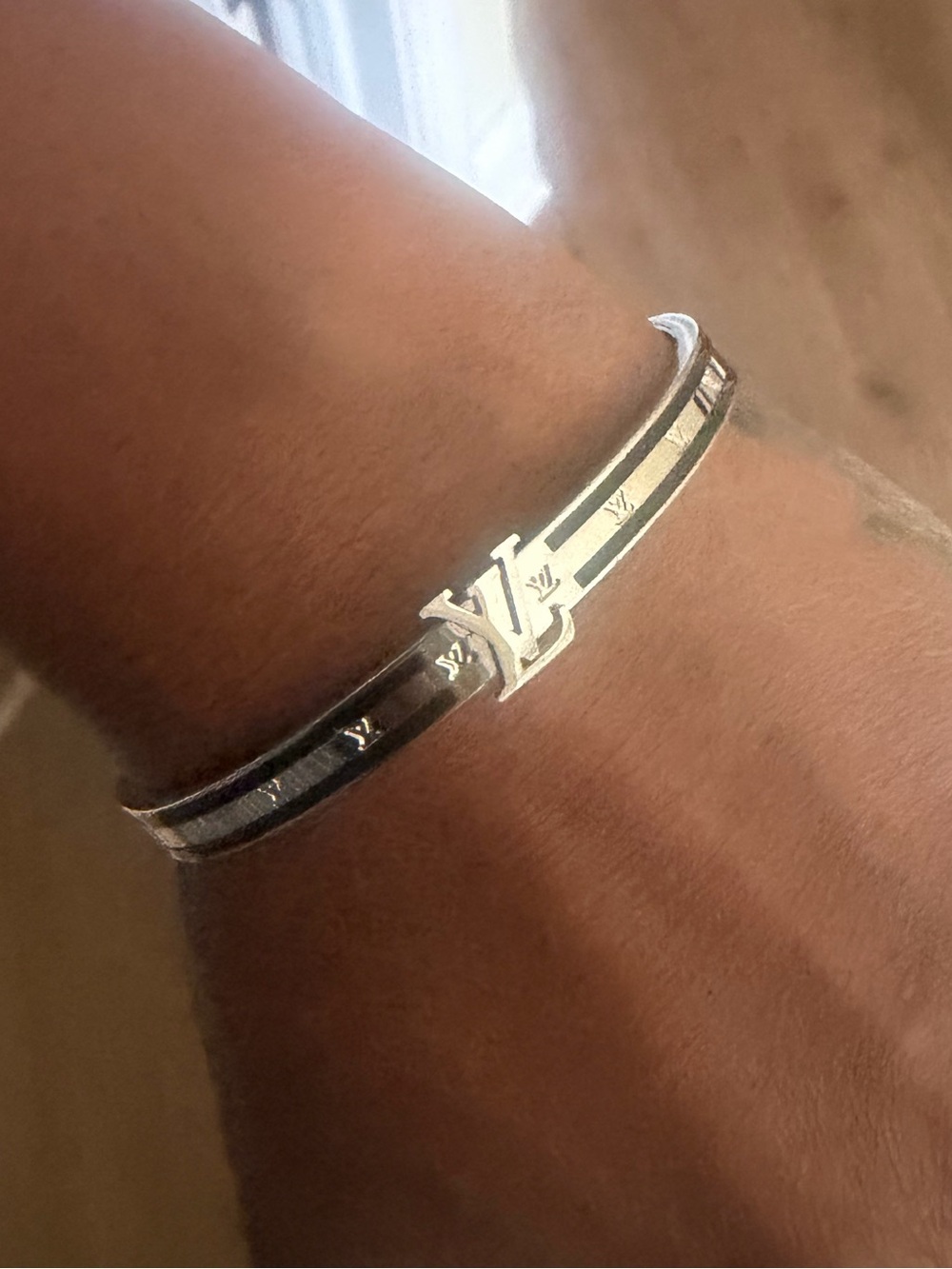 Inspired Silver Tone Logo Cuff Bracelet